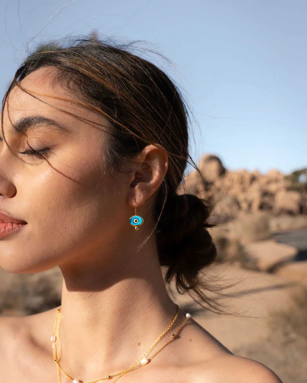 Alara Evil Eye Blue Drop Earrings