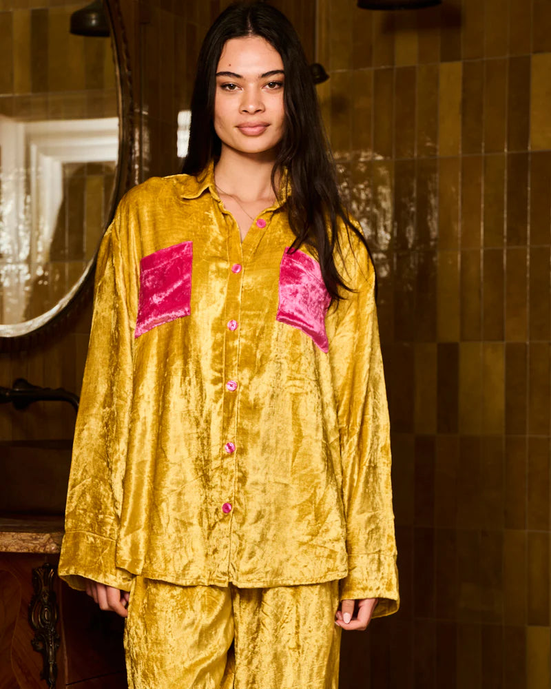 Kip & Co Velvet Long Sleeve Shirt & Pant Pyjama Set