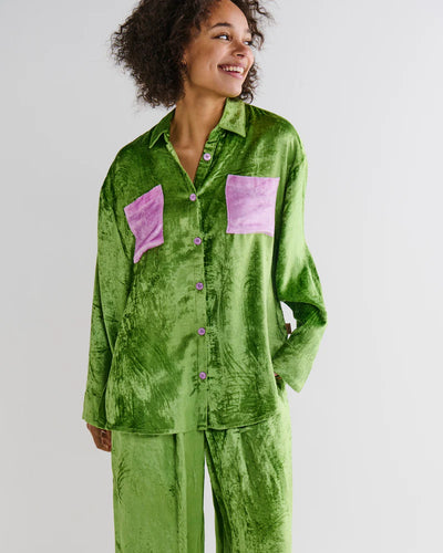 Kip & Co Velvet Long Sleeve Shirt & Pant Pyjama Set