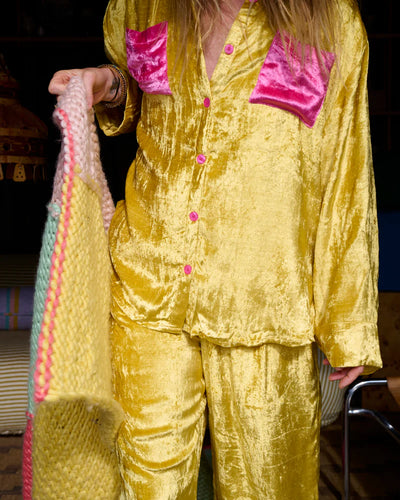 Kip & Co Velvet Long Sleeve Shirt & Pant Pyjama Set