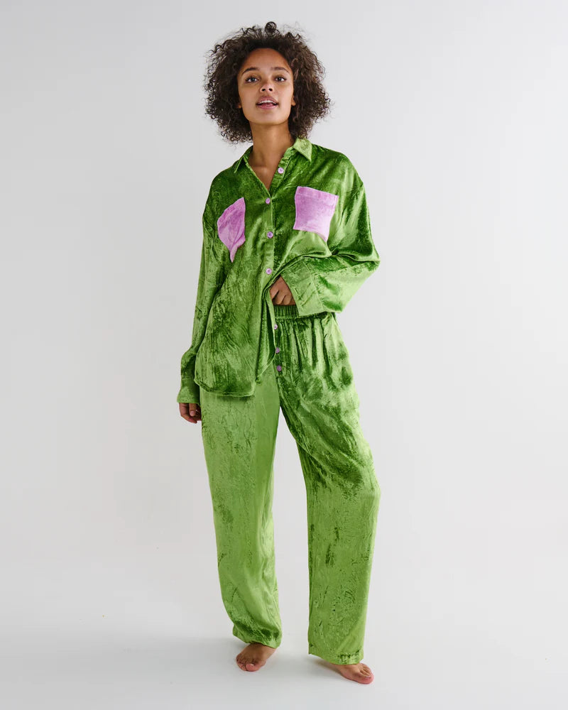 Kip & Co Velvet Long Sleeve Shirt & Pant Pyjama Set