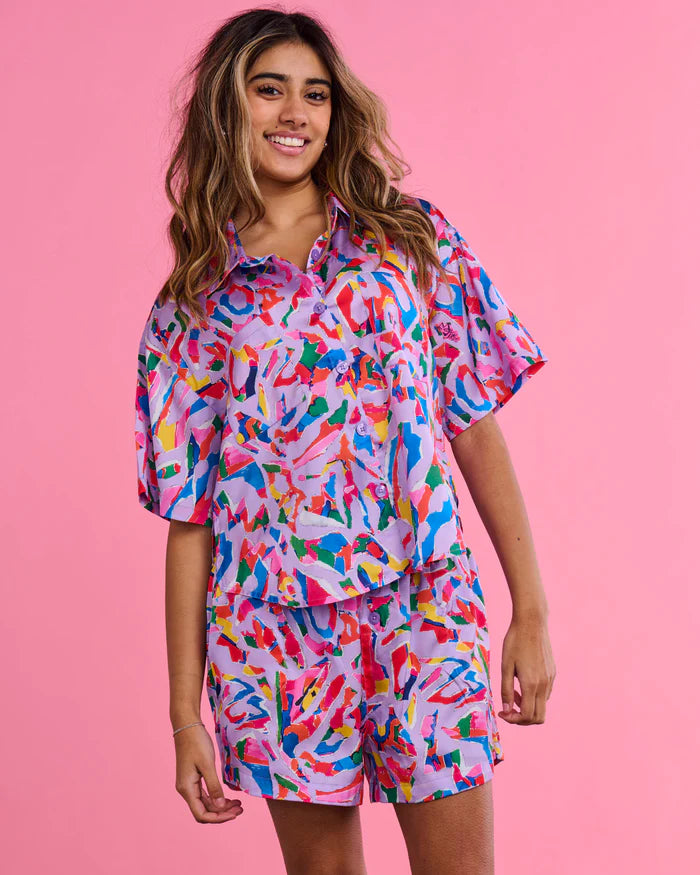 Kip & Co Satin Short Sleeve Shirt & Short Pyjama Set