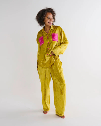 Kip & Co Velvet Long Sleeve Shirt & Pant Pyjama Set