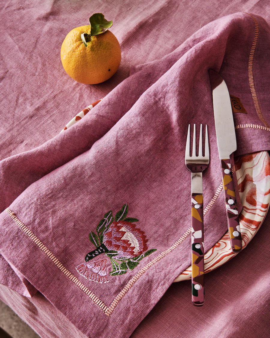 Kip & Co Embroidered Linen 4 Piece Napkin Set