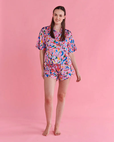 Kip & Co Satin Short Sleeve Shirt & Short Pyjama Set