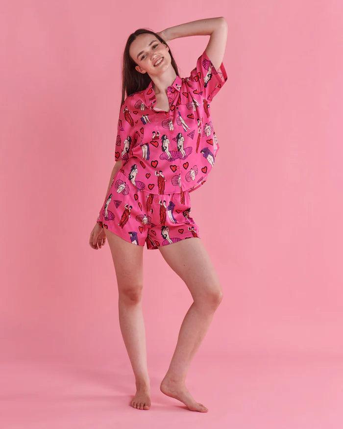 Kip & Co Satin Short Sleeve Shirt & Short Pyjama Set