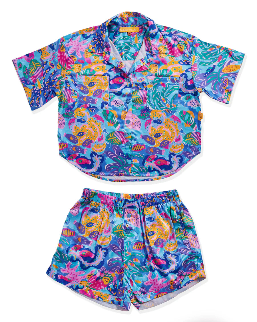 Kip & Co Satin Short Sleeve Shirt & Short Pyjama Set