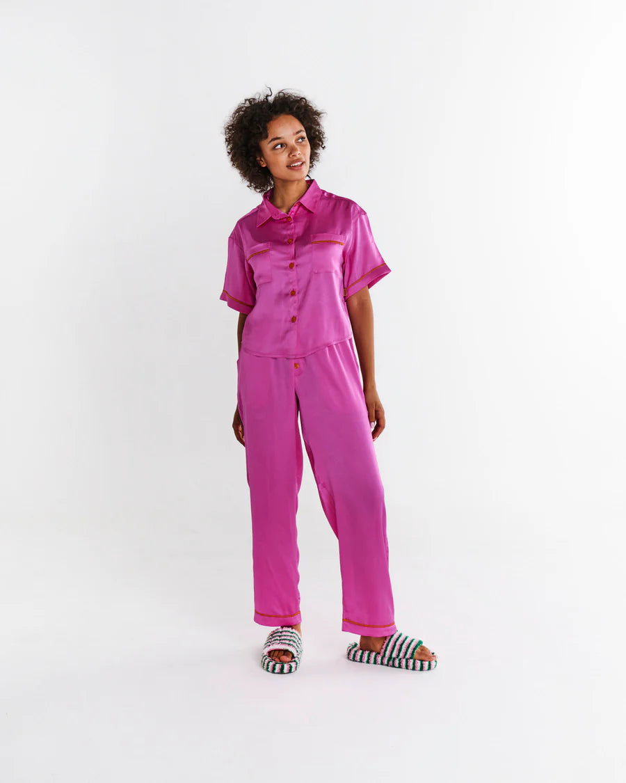 Kip & Co Satin Short Sleeve Shirt & Pant Pyjama Set