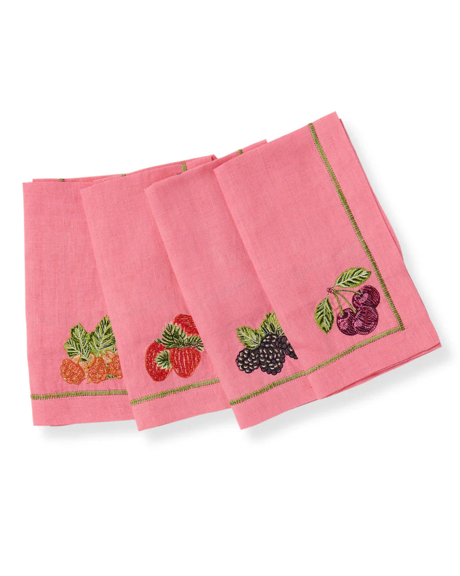 Kip & Co Embroidered Linen 4 Piece Napkin Set