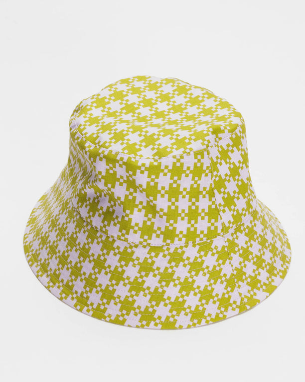 Checkerboard Patchwork Bucket Hat - Knit Bucket Hat Lime Cobalt